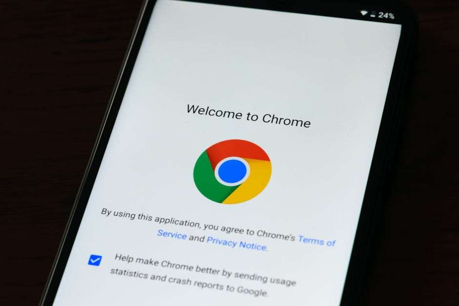 Ekran smartfona z ekranem powitalnym aplikacji Google Chrome.